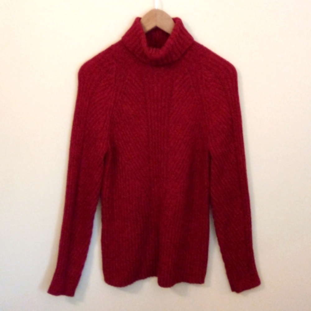 Sundance Red Silk Blend Turtleneck Sweater Size Medium